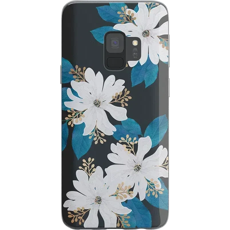 Blue and Gold Clear Floral Samsung Case