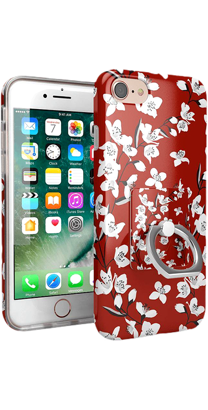 Floral Forest | Red Cherry Blossom Floral Phone Ring