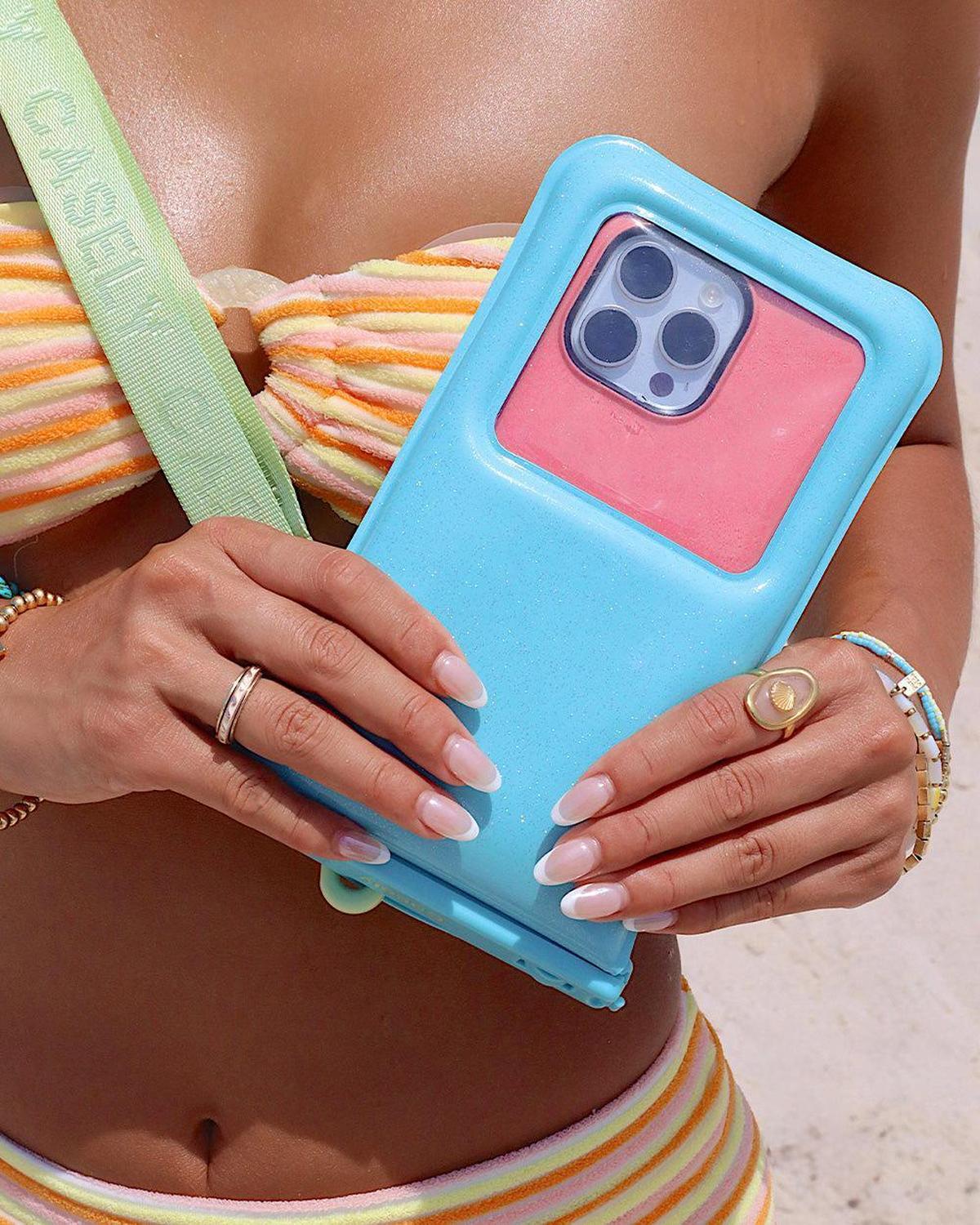 AquaBuddy | Aquamarine Ocean Blue Shimmer Waterproof Phone Pouch